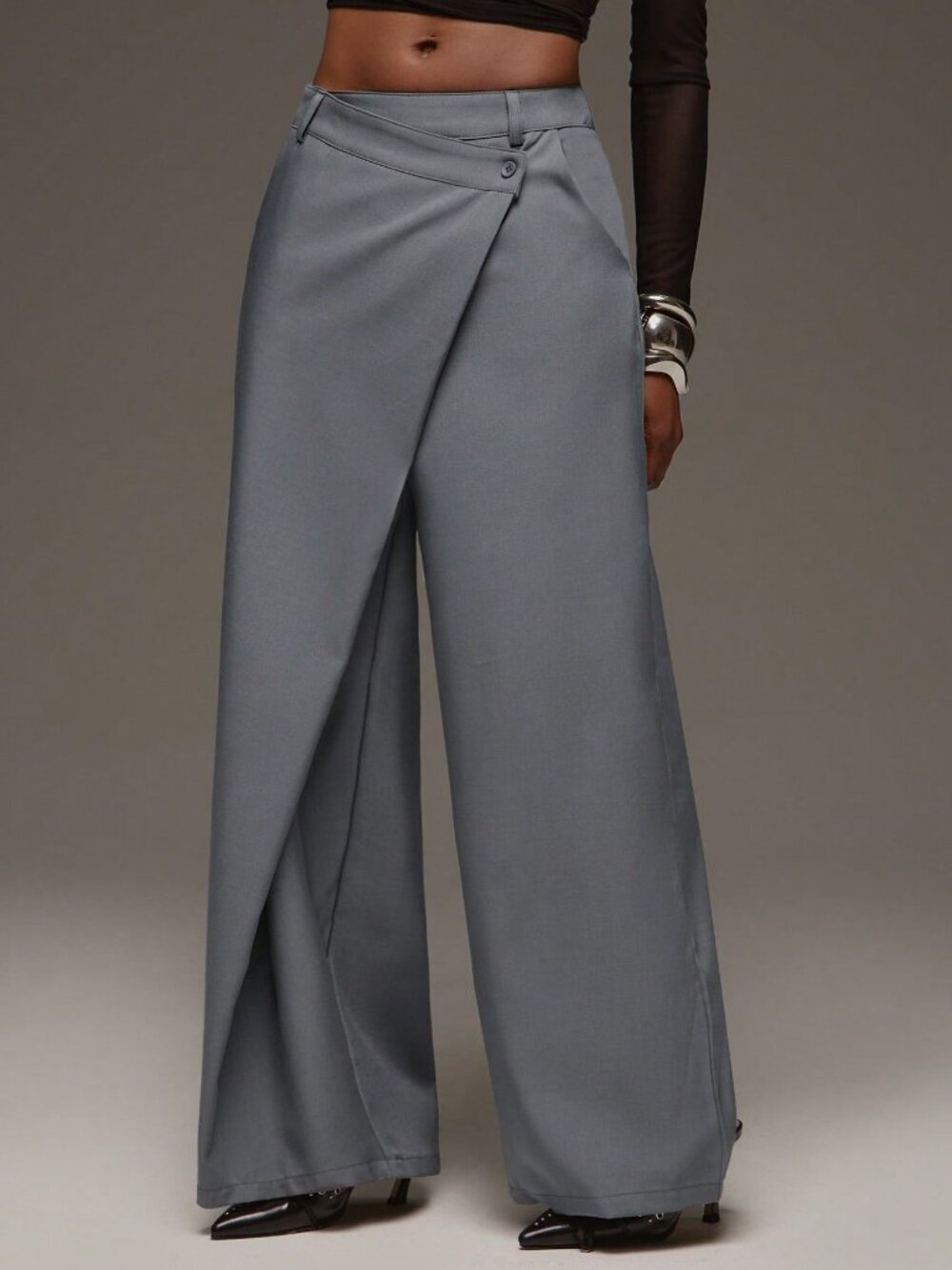 Grey Casual Women's Loose Long Wide Leg Pants - Picture 3 of 6